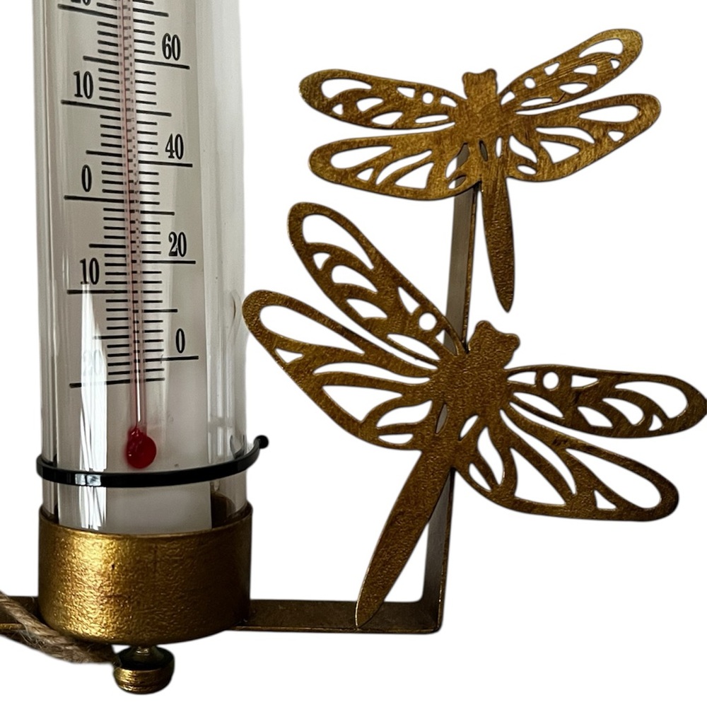 Gold Dragonfly Rain Gauge Thermometer - Picture 4 of 5